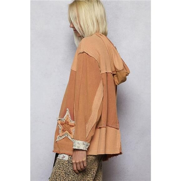 POL Button Down Hooded Jacket with with Star Patch Pattern - Picture 3 of 5